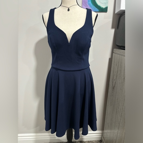 B Darlin sweetheart sleeveless flare navy blue dress - Picture 1 of 4